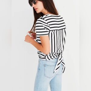 Madewell Black & White Striped Short Sleeve Tie-Back Tee